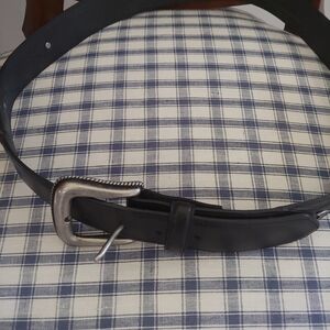 Men's Black Leather Belt Western Style Size 38